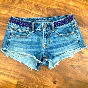American Eagle AEO Y2K Low Rise Denim Jeans Shorts Beaded Cut Offs